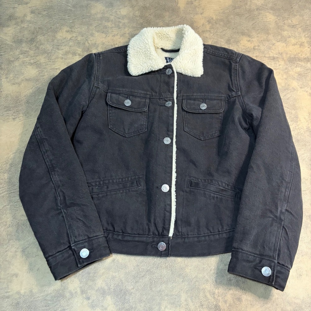 Gap Denim Jacket Womens XS Vintage Sherpa Black Leroy Trucker